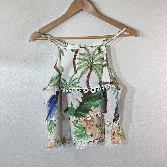 FARM Rio Tops - Women’s Farm Rio Beach Palm Tree Tropical Scallop Tank Top XS